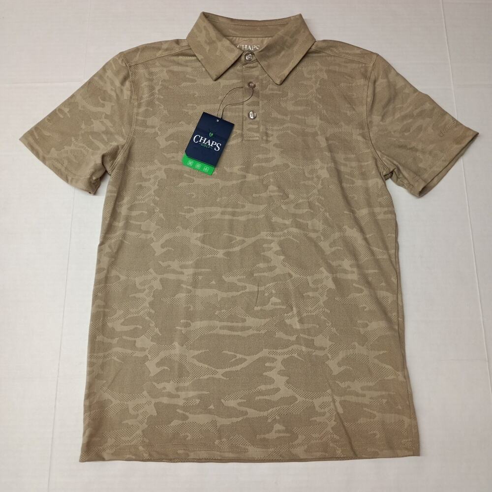 Chaps Golf Camo Polo Shirt Men's S Small Khaki 4-Way Stretch